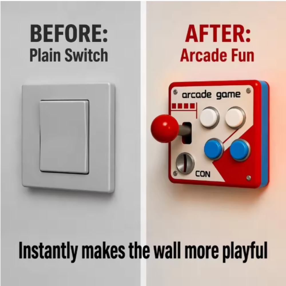 Retro Gaming Room - レトロアーケードジョイスティックスイッチプレートカバー、パンチフリー3Dプリントゲームルーム壁飾り、ゲーミング愛好家のためのクールなノスタルジックなギフト