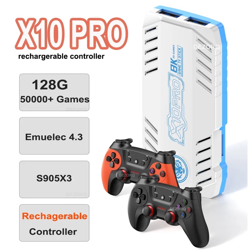 Retro Gaming Mister - 4K X10 ProゲームスティックHDホームビデオゲームコンソール充電式ワイヤレスコントローラー3Dゲーム50エミュレーター50000レトロゲーム