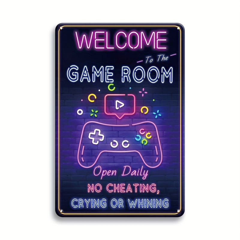 Retro Gaming Room - ゲームルームへようこそ メタルサイン - ネオンゲームをテーマにしたレトロなアイアンウォールデコレーション、男の子の寝室用のクールなビデオドアロゴ
