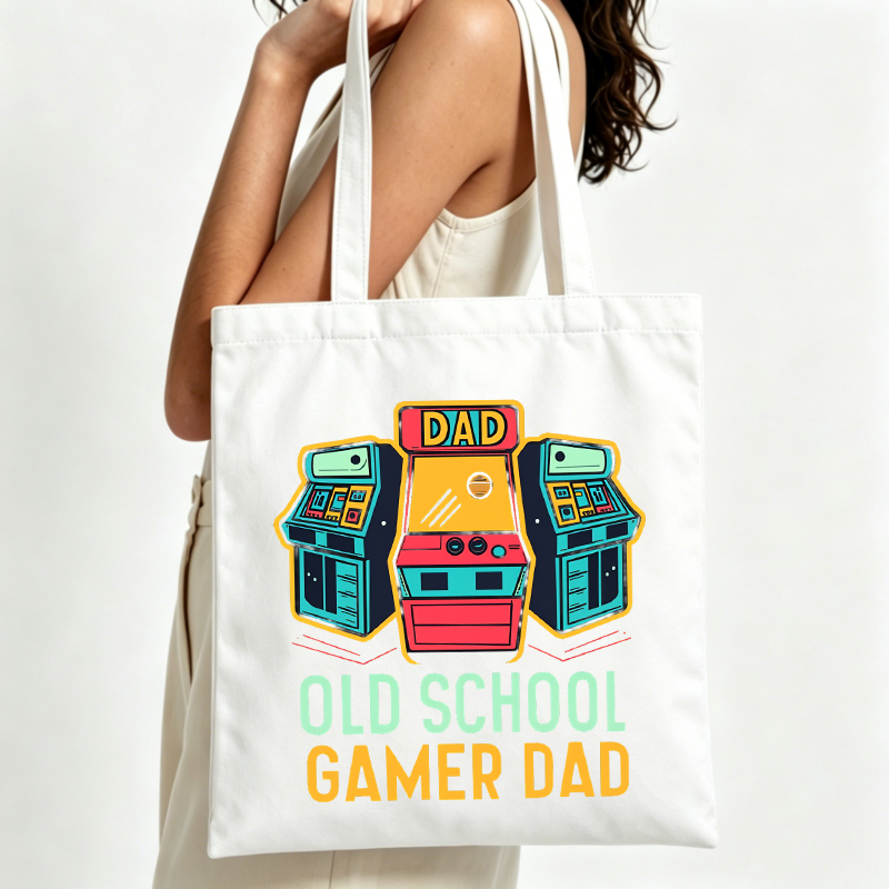 Retro Gaming Shops - 女性用レトロゲーム機グラフィックキャンバストートバッグ、文字プリント入り、カジュアルな日常使いやヴィンテージスタイルの外出に最適です。