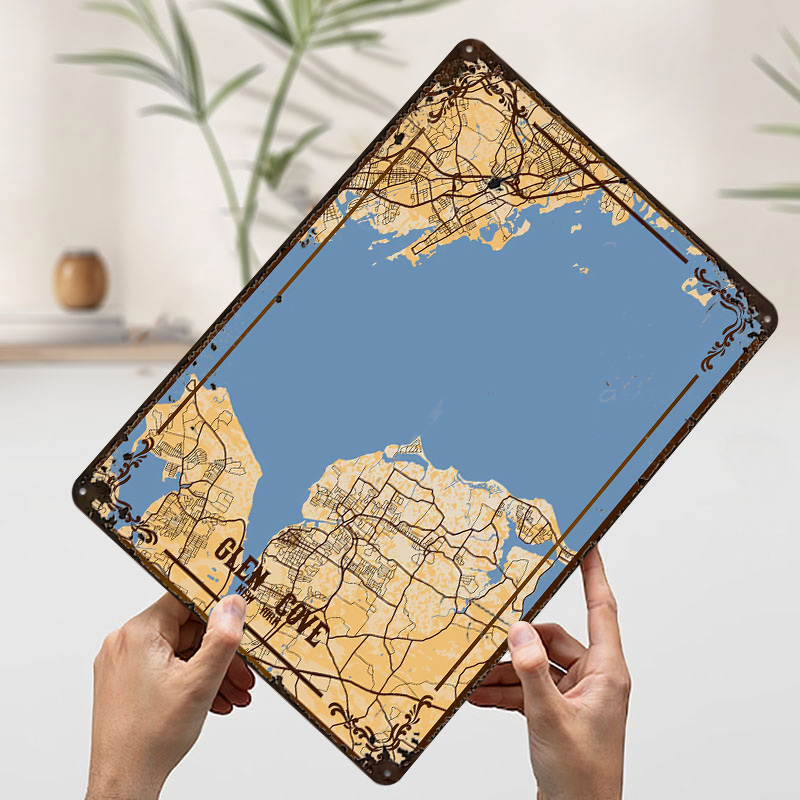 グレンコーブ ニューヨーク地図 ブリキポスター カスタムウォ - Retro Gaming York のレビューと価格