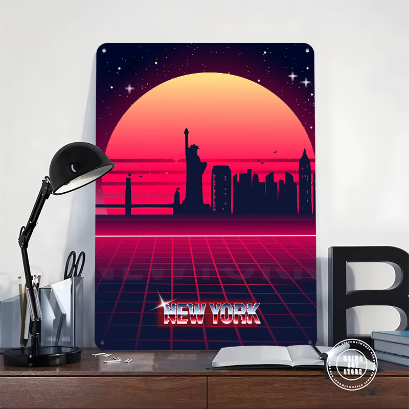 ニューヨークスカイラインメタルポスターカスタムウォールアート - Retro Gaming York のレビューと価格