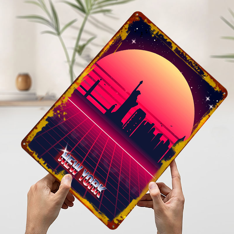 ニューヨークスカイラインメタルポスターカスタムウォールアート - Retro Gaming York のレビューと価格